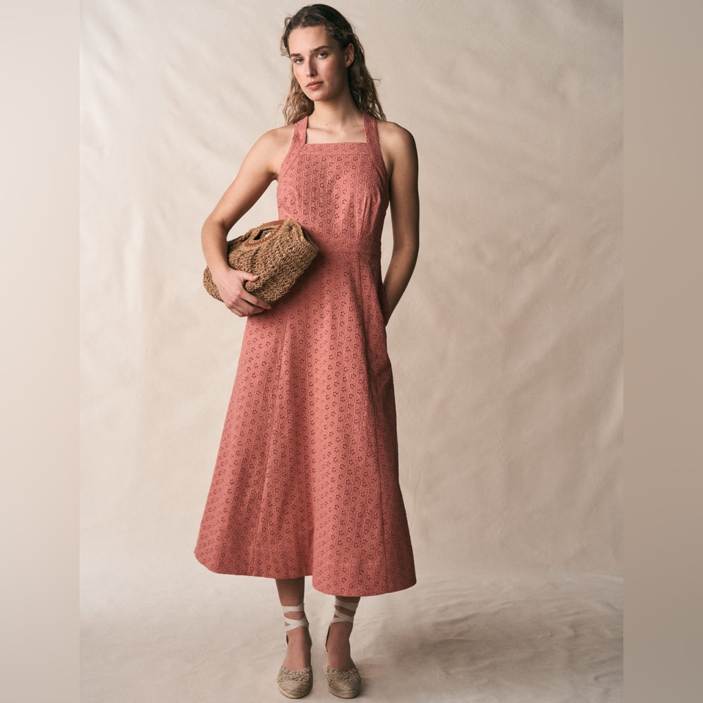 Nwt Boden Cross Back Broderie Midi Dress In Vintage Rose Broderie